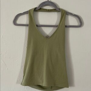 American Eagle Green Ribbed Halter Tank Top